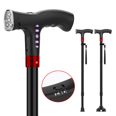 Scalable Smart Walking Stick With Fall Automatic Alarm And LED Lighting GZ-PC530 health&household SEJOY Store Black（With Radio Function）  