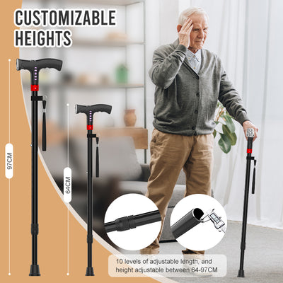 Scalable Smart Walking Stick With Fall Automatic Alarm And LED Lighting GZ-PC530 health&household SEJOY Store   