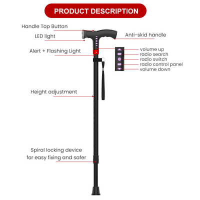 Scalable Smart Walking Stick With Fall Automatic Alarm And LED Lighting GZ-PC530 health&household SEJOY Store   