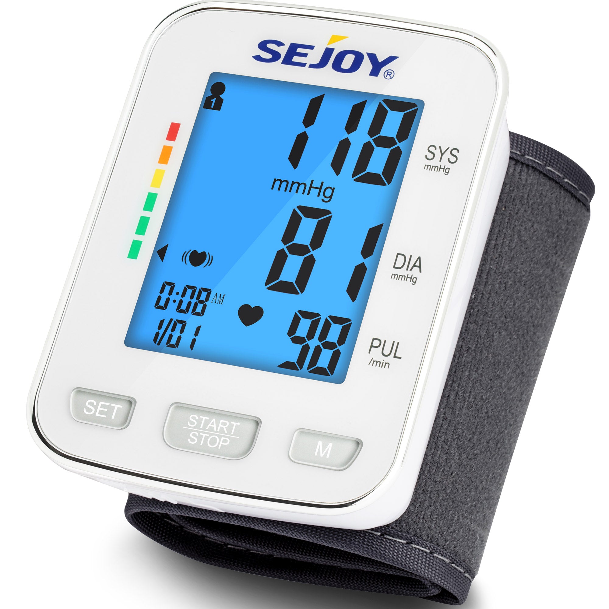 Sejoy Wrist Blood Pressure Monitor, Automatic BP Machine Adjustable Cuff,  120 Memories, for Home Use, Yellow