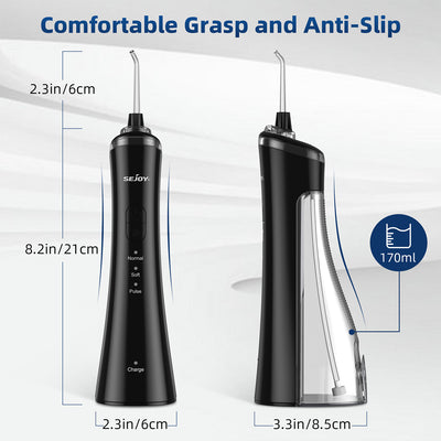 Portable Oral Irrigator Black USB Inductive Charging With 3 Modes 4 Jet Tips Power Flossers & Irrigator Accessories SEJOY Store   