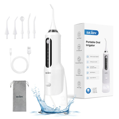 Portable Dental Oral Irrigator 270ML White with 5 Modes 5 Jet Tips Power Flossers & Irrigator Accessories SEJOY Store   