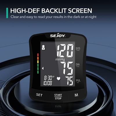 Sejoy Blood Pressure Cuff Arm automatic, Blood Pressure Machine Monitors Accurate for Home Use, Adjustable Digital BP Cuff Kit, Large Backlit Display