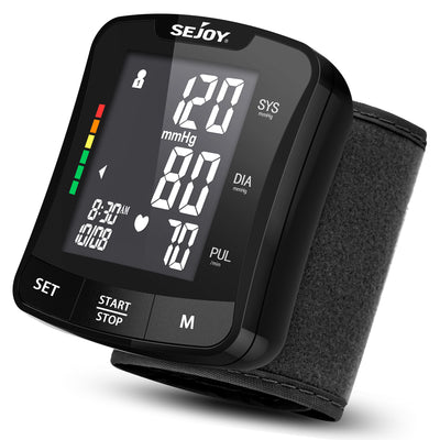 Sejoy Blood Pressure Machine Upper Arm Accurate Adjustable Digital BP Cuff  Monitor Kit Large Backlit Display 120 Sets Memory, Includes Batteries