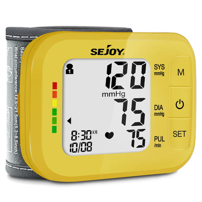 Sejoy Blood Pressure Monitor with Adjustable Wrist Cuff Blood Pressure Cuffs BP Machine for Home Use(Yellow)