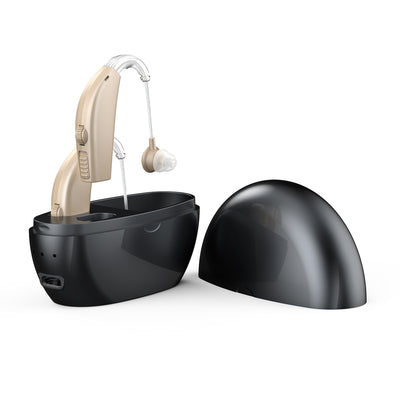 Rechargeable Behind-the-ear Hearing Aids ZTQ-100A Hearing Aids SEJOY Store Beige Earphone+Black Charging Box  