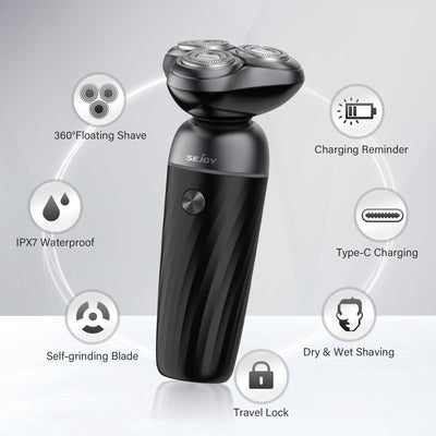 Men's Electric Shaver 3D Rechargeable Rotary Razor Black Trimmers & Shavers SEJOY Store   
