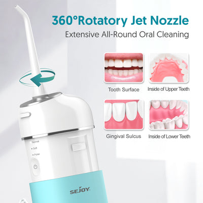 Portable Dental Oral Irrigator 200ML Black With 3 Modes 5 Jet Tips Power Flossers & Irrigator Accessories SEJOY Store   