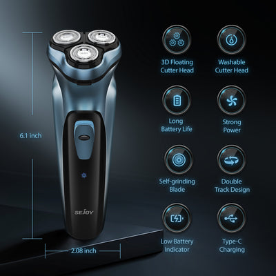 Men' Electric Shaver 3D Rotary Razor with Pop-up Sideburn Trimmer Blue Trimmers & Shavers SEJOY Store   