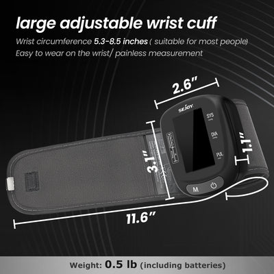 Blood Pressure Monitor XL Wrist Cuff 5.3-8.5 inch, Automatic Accurate BP  Machine, Large Screen Display