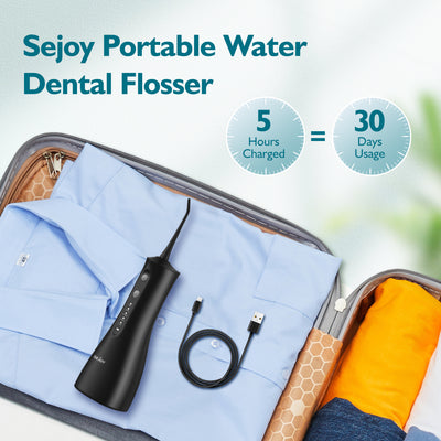 Portable Dental Oral Irrigator 300ML Black with 5 Modes 5 Jet Tips Power Flossers & Irrigator Accessories SEJOY Store   