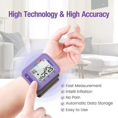 Blood Pressure Monitor XL Wrist Cuff 5.3-8.5 inch, Automatic Accurate BP  Machine, Large Screen Display